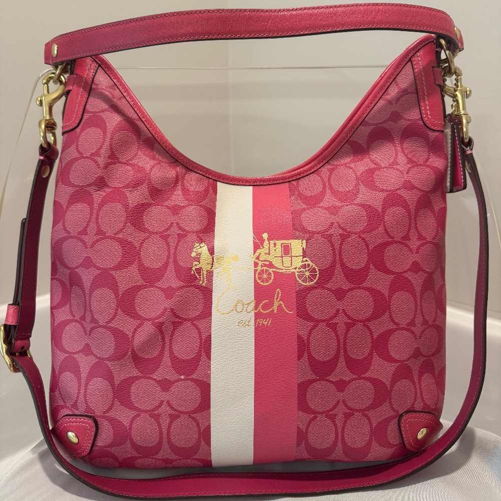Vintage Coach Heritage Stripe Convertible Hobo 13193